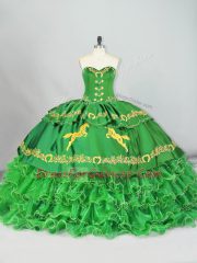 Vintage Ball Gowns Sleeveless Green Quince Ball Gowns Brush Train Lace Up