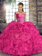 Colorful Off The Shoulder Sleeveless Organza Sweet 16 Dress Beading and Ruffles Lace Up