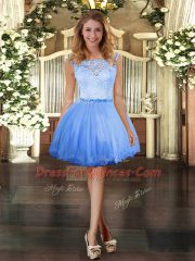 Noble Ball Gowns Prom Dresses Blue Scoop Tulle Sleeveless Mini Length Zipper