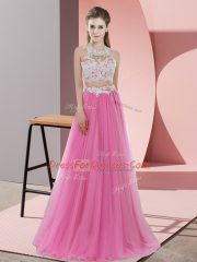 Adorable Sleeveless Zipper Floor Length Lace Vestidos de Damas
