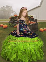 Organza Sleeveless Floor Length Little Girl Pageant Gowns and Embroidery