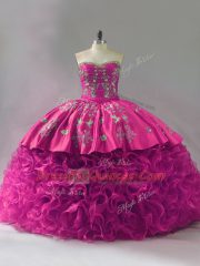 Cheap Sweetheart Sleeveless Lace Up 15th Birthday Dress Fuchsia Fabric With Rolling Flowers
