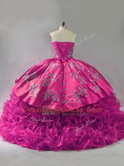 Cheap Sweetheart Sleeveless Lace Up 15th Birthday Dress Fuchsia Fabric With Rolling Flowers