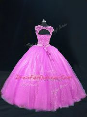 Lilac Scoop Neckline Beading and Lace Quince Ball Gowns Sleeveless Lace Up