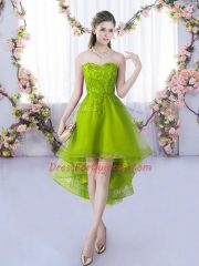 Glamorous Sweetheart Sleeveless Lace Up Damas Dress Olive Green Tulle