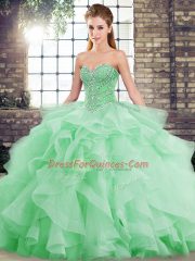 Shining Sweetheart Sleeveless Tulle Quinceanera Dress Beading and Ruffles Brush Train Lace Up