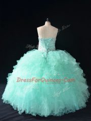 Sweetheart Sleeveless Tulle Vestidos de Quinceanera Beading and Ruffles Lace Up