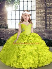 Yellow Green Straps Neckline Beading Little Girls Pageant Dress Wholesale Sleeveless Lace Up