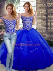 Floor Length Two Pieces Sleeveless Royal Blue Quinceanera Dress Lace Up