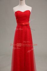 Cute Sleeveless Zipper Floor Length Ruching and Belt Party Dress for Girls