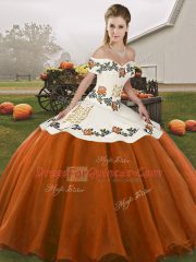 High Quality Rust Red Off The Shoulder Lace Up Embroidery Sweet 16 Quinceanera Dress Sleeveless