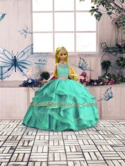 Exquisite Turquoise Sweet 16 Quinceanera Dress Sweet 16 and Quinceanera with Beading and Lace and Ruffles Scoop Sleeveless Lace Up