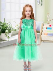 Sweet Turquoise Zipper Scoop Sequins and Hand Made Flower Flower Girl Dresses Organza Sleeveless