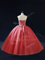 Beading Quinceanera Gowns Red Lace Up Sleeveless