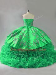 Custom Design Green Vestidos de Quinceanera Fabric With Rolling Flowers Sleeveless Embroidery and Ruffles