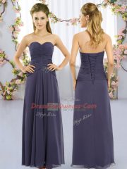 Dramatic Sleeveless Lace Up Floor Length Ruching Vestidos de Damas