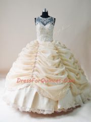 Floor Length Lace Up Quince Ball Gowns Champagne for Sweet 16 and Quinceanera with Lace and Appliques