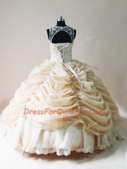 Floor Length Lace Up Quince Ball Gowns Champagne for Sweet 16 and Quinceanera with Lace and Appliques