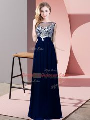 Floor Length Royal Blue Prom Evening Gown Chiffon Sleeveless Beading