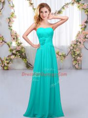 Best Chiffon Sweetheart Sleeveless Lace Up Hand Made Flower Vestidos de Damas in Aqua Blue