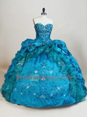 Taffeta Sleeveless Floor Length Sweet 16 Quinceanera Dress and Beading and Embroidery and Pick Ups
