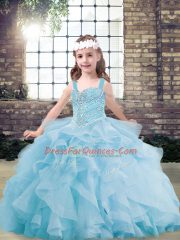 Sleeveless Lace Up Floor Length Beading and Ruffles Kids Pageant Dress