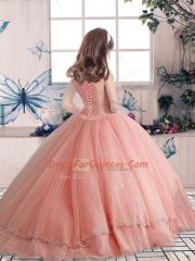 Off The Shoulder Sleeveless Tulle Little Girls Pageant Gowns Beading Lace Up