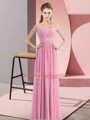Hot Sale Floor Length Rose Pink Prom Dresses Sweetheart Sleeveless Zipper
