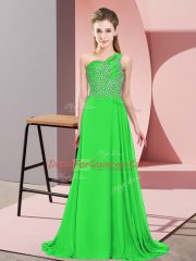 Artistic Green Chiffon Side Zipper One Shoulder Sleeveless Floor Length Prom Party Dress Beading