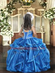 Hot Pink Straps Neckline Beading Little Girls Pageant Gowns Sleeveless Lace Up