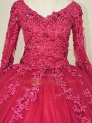 Long Sleeves Lace and Appliques Lace Up Sweet 16 Dress