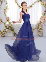Popular Royal Blue Empire Ruching Vestidos de Damas Lace Up Chiffon Sleeveless Floor Length