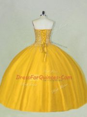 Scoop Sleeveless Lace Up Vestidos de Quinceanera Gold Tulle