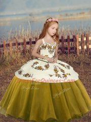 Olive Green Column/Sheath Straps Sleeveless Chiffon Floor Length Lace Up Beading Kids Pageant Dress