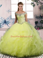Edgy Sleeveless Beading and Ruffles Lace Up 15th Birthday Dress