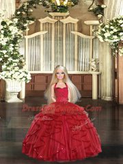 Red Ball Gowns Ruffles Sweet 16 Dresses Lace Up Tulle Sleeveless Floor Length