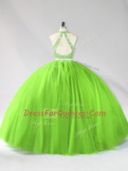 Two Pieces Tulle Halter Top Sleeveless Beading Floor Length Backless 15th Birthday Dress