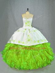 Dazzling Sweetheart Sleeveless Brush Train Lace Up Quinceanera Dresses Green Satin and Organza