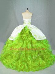 Dazzling Sweetheart Sleeveless Brush Train Lace Up Quinceanera Dresses Green Satin and Organza