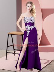 Pretty Floor Length Purple Prom Gown Chiffon Sleeveless Lace and Appliques