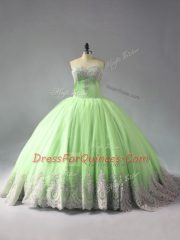 Fitting Beading and Appliques Quince Ball Gowns Yellow Green Lace Up Sleeveless Court Train