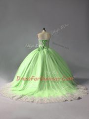 Fitting Beading and Appliques Quince Ball Gowns Yellow Green Lace Up Sleeveless Court Train