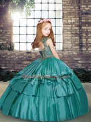 Straps Sleeveless Lace Up Little Girls Pageant Dress Wholesale Blue Taffeta