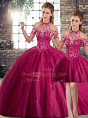 Amazing Sleeveless Brush Train Beading Lace Up Ball Gown Prom Dress