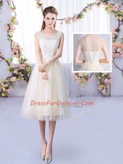 Sophisticated Champagne Scoop Lace Up Lace Court Dresses for Sweet 16 Sleeveless