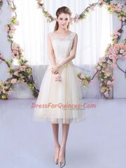 Sophisticated Champagne Scoop Lace Up Lace Court Dresses for Sweet 16 Sleeveless