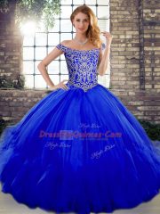 Superior Floor Length Royal Blue Sweet 16 Quinceanera Dress Tulle Sleeveless Beading and Ruffles