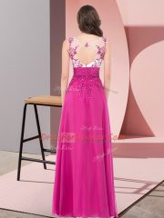 Fitting Royal Blue Empire Appliques Dama Dress for Quinceanera Backless Chiffon Sleeveless Floor Length