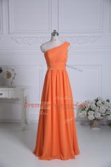 Elegant Sleeveless Chiffon Floor Length Zipper Vestidos de Damas in Orange with Ruching