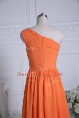 Elegant Sleeveless Chiffon Floor Length Zipper Vestidos de Damas in Orange with Ruching